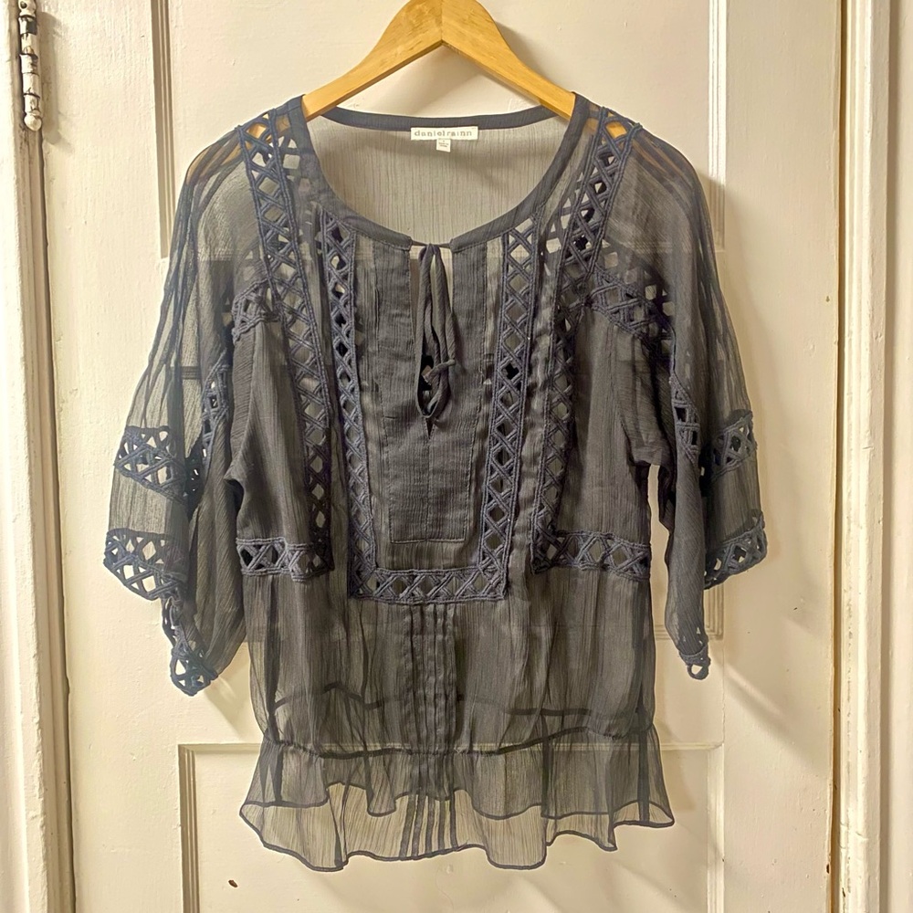 Daniel Rainn Black Sheer Top Size Small